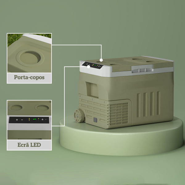 Outsunny Geleira Portátil Elétrica 30L Geleira de Carro -20℃ a +20℃ 12V/24V com Rodas Compressor e Ecrã LED 61x39x41,5 cm Verde - Image 8