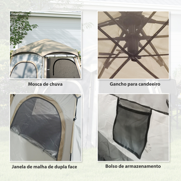 Outsunny Tenda de Campismo para 2-4 Pessoas Dobrável com Fácil Instalação e Bolsa de Transporte 280x240x155 cm Branco e Bege - Image 7