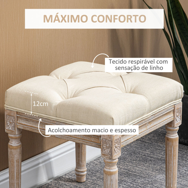 HOMCOM Banco Estilo Vintage com Assento em Capitonê e Pés Esculpidos de Madeira para Entrada Dormitório 40x40x43 cm Bege - Image 5