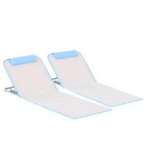 Outsunny Conjunto de 2 Esteiras de Praia com Encosto Reclinável em 5 Níveis Bolsa de Transporte e Apoio de Cabeça 48x134x33-43 cm  Branco Creme