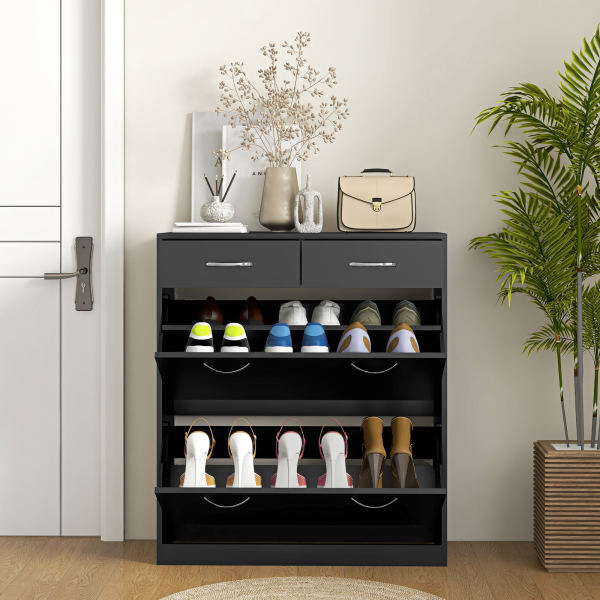 HOMCOM Sapateira Estreito com 2 Compartimentos e 2 Gavetas para 12 Pares de Sapatos 80x30x91,5 cm Preto - Image 8