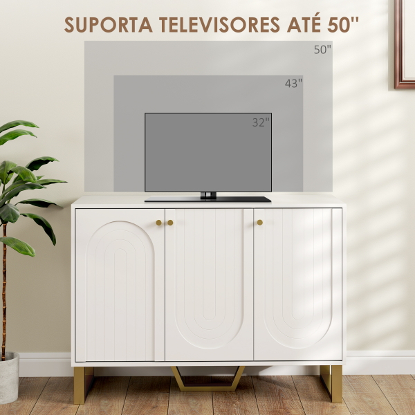 HOMCOM Aparador de 3 Portas Aparador Moderno para Sala de Estar com Prateleiras Ajustáveis Móvel para TV até 50 Polegadas 106,5x35x77,5 cm Branco - Image 6
