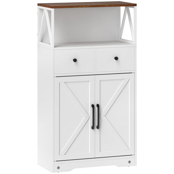 HOMCOM Aparador Sala de Estar com Prateleiras Gavetas Portas Estilo Celeiro Aparador para Cozinha 60x31x108 cm Branco