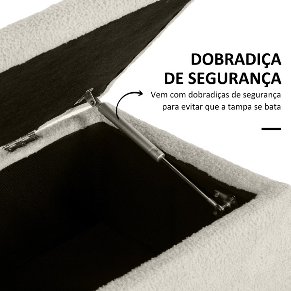 HOMCOM Banco de Armazenamento em Borrego Capacidade 47L Tampa Abatível e Pés de Madeira de Borracha Carga 120 kg 95x38x45 cm Bege - Image 7