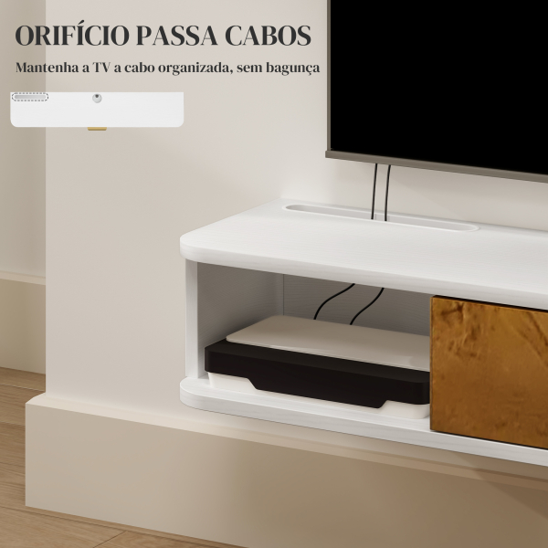 HOMCOM Móvel de TV Sala de Estar com Prateleira de Parede Armário Orifícios para Cabos para Televisão de Parede 120x24x16 cm Branco - Image 6