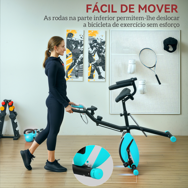 SPORTNOW Bicicleta Estática Dobrável com Resistência Magnética de 8 Níveis Encosto Volante Ecrã LCD e Banda de Resistência 43x97x109 cm Verde - Image 8