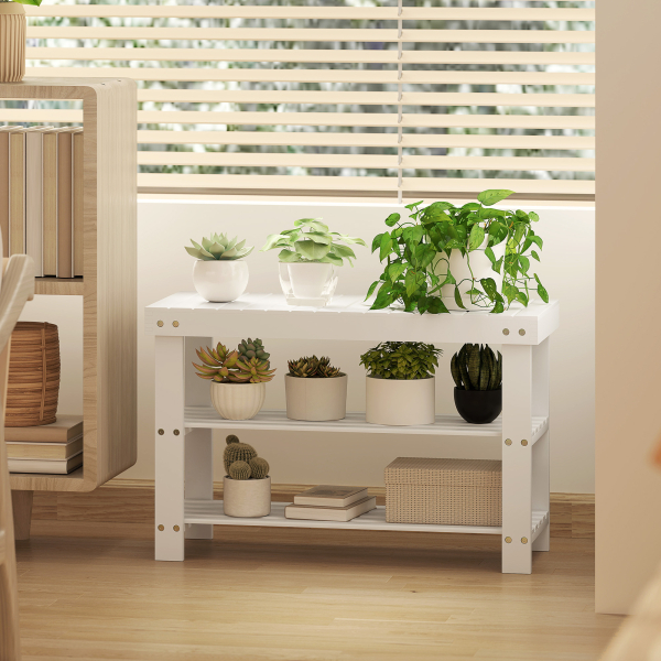 HOMCOM Banco Sapateira de Bambu Organizador de Sapatos com 2 Prateleiras para 6-9 Pares de Sapatos 70x28x45 cm Branco - Image 8
