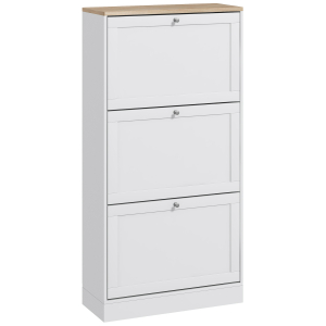 HOMCOM Móvel Sapateira de Entrada com 3 Gavetas Basculantes e Prateleiras Ajustáveis para 18 Pares de Sapatos 60x23,5x115 cm Branco