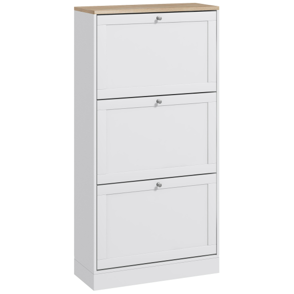 HOMCOM Móvel Sapateira de Entrada com 3 Gavetas Basculantes e Prateleiras Ajustáveis para 18 Pares de Sapatos 60x23,5x115 cm Branco