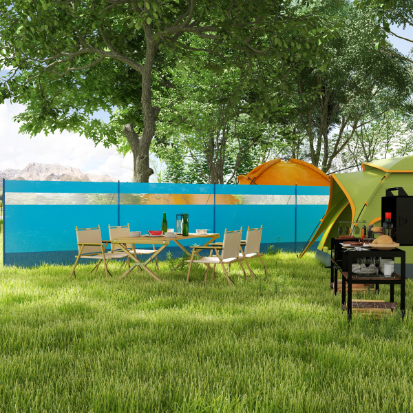 Outsunny Corta Vento para Campismo de 4 Painéis 725x140 cm com Painel Superior Transparente Postes de Aço Estacas e Bolsa de Transporte Azul - Image 2