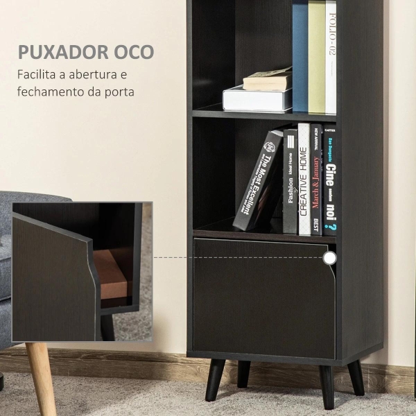 HOMCOM Estante com 3 Prateleiras Abertas e 1 Fechada com Porta Estante de Estilo Moderno para Armazenamento de Livros Brinquedos Plantas 40x30x129,5cm Preto - Image 7