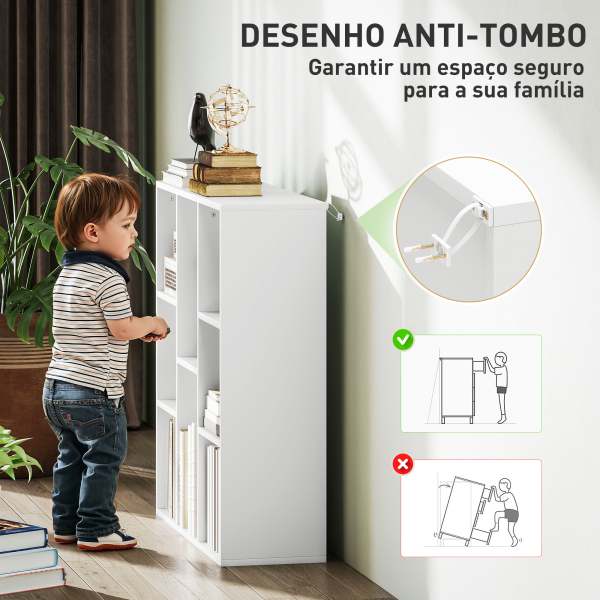 HOMCOM Estante de 3 Níveis Estante para Livros com 8 Compartimentos Desenho Vertical ou Horizontal 74,3x24x80 cm Branco - Image 6