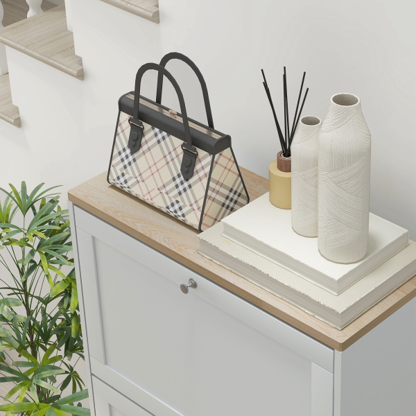 HOMCOM Móvel Sapateira de Entrada com 3 Gavetas Basculantes e Prateleiras Ajustáveis para 18 Pares de Sapatos 60x23,5x115 cm Branco - Image 8