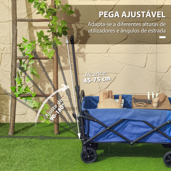 Outsunny Carrinho de Transporte com Rodas Carrinho de Jardim Dobrável com Pega Telescópica Ajustável 2 Bolsas de Arrumação 64x42x27 cm Azul - Image 8
