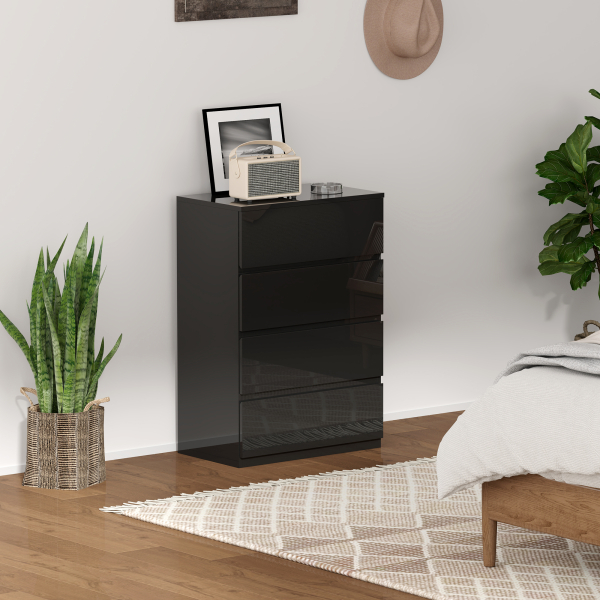 HOMCOM Cómoda com 4 Gavetas de Madeira Cómoda de Dormitório Cómoda Branca para Sala de Estar Estilo Moderno 55x34x80 cm Preto - Image 4