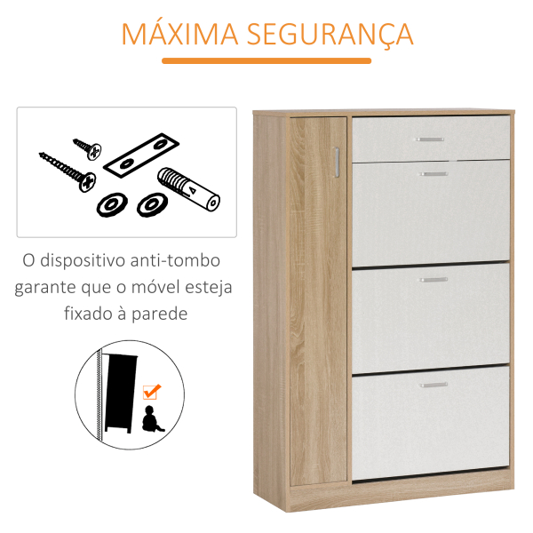 HOMCOM Sapateira de 3 Portas para 18-27 Pares de Sapatos com Gaveta e Armário para Entrada Dormitório 84x30x132 cm Madeira Natural - Image 7