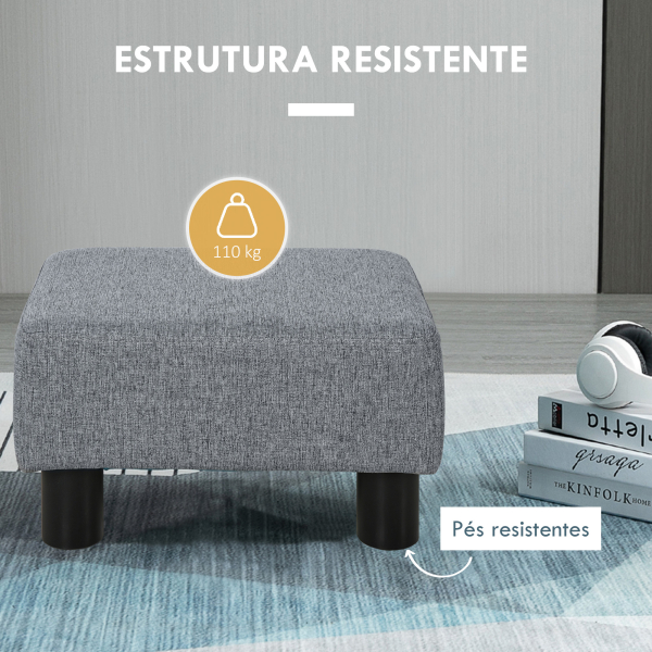 HOMCOM Apoio para os Pés de Sala de Estar Banco Retangular com Estrutura de Madeira para Sala de Estar 40x30x24 cm Cinzento - Image 5