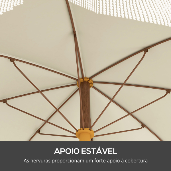 Outsunny Chapéu de Sol de Praia Ø190x210 cm com 8 Varas Abertura Manual Anti-UV Impermeável e Bolsa de Transporte para Jardim Creme - Image 5