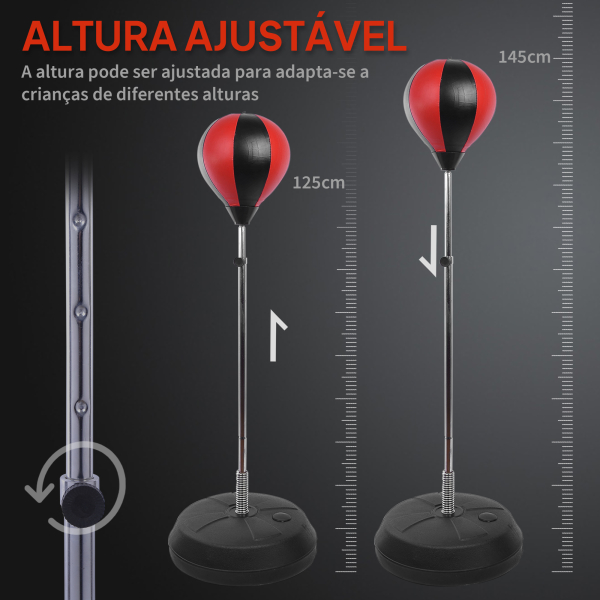 HOMCOM Punching Ball de Boxe com Altura Ajustável Base Recarregável e Luvas para Adolescentes Ø43x125-145 cm Vermelho e Preto - Image 6