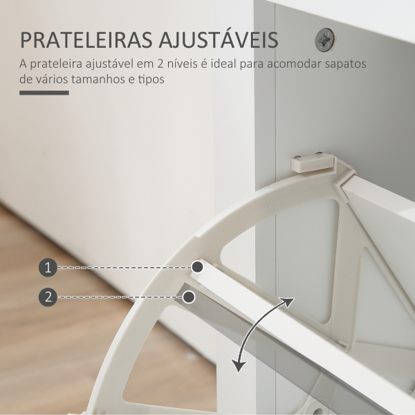 HOMCOM Sapateira Estreita de Entrada com 2 Gavetas Abatíveis Prateleiras Ajustáveis para 12 Pares de Sapatos 79x23x90,5 cm Branco - Image 5