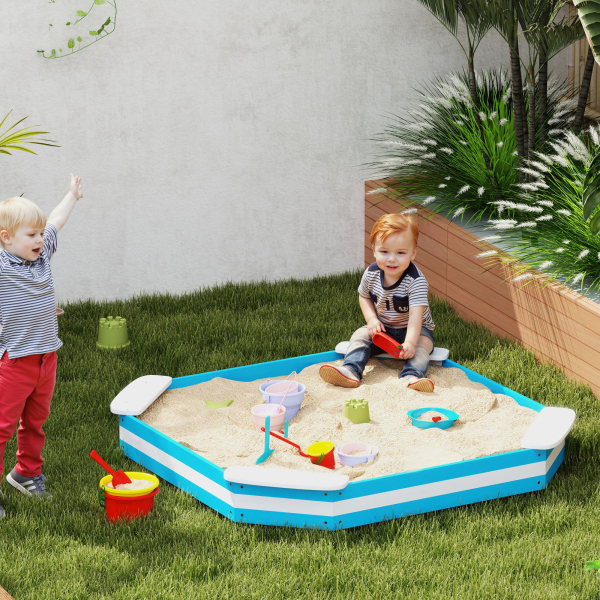 AIYAPLAY Caixa de Areia para Crianças acima de 3 Anos Quadrada com 4 Assentos para Exterior 133x133x16 cm Azul e Branco - Image 2