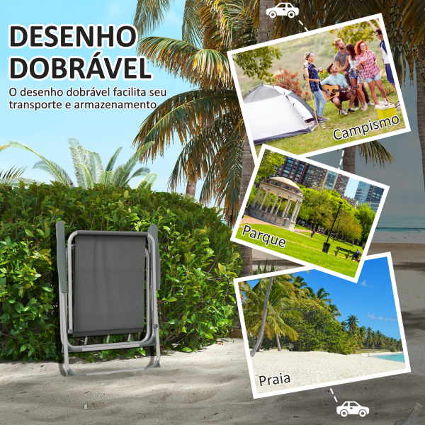 Outsunny Conjunto de 4 Cadeiras de Campismo Dobráveis Acolchoadas em Tela Oxford com Estrutura de Aço 53x54x76 cm Cinza - Image 4