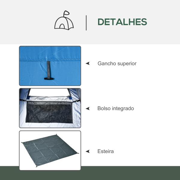 Outsunny Tenda de Duche Tenda de Privacidade Portátil com 1 Gancho Bolso Bolsa de Transporte e UV20+ 126x124x189 cm Azul - Image 6