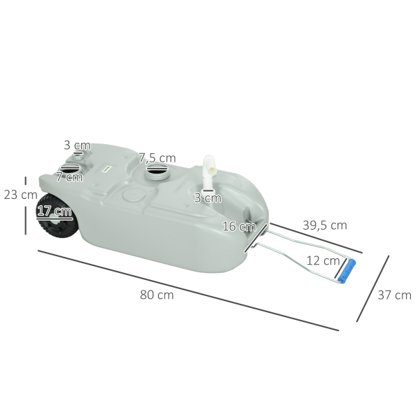 Outsunny Depósito de Água 40 L com Rodas Portátil com Pega Metálica e Torneira para Caravanas Autocaravanas Campismo ao Ar Livre 37x23x80 cm Cinzento - Image 3