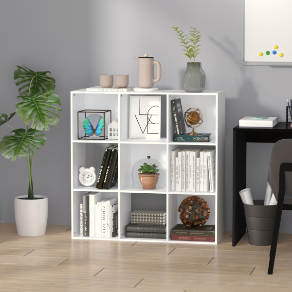 HOMCOM Estante para Livros de 3 Níveis Estante de Madeira com 9 Compartimentos Estante Modular 91,5x29,5x91,5 cm Branco - Image 2