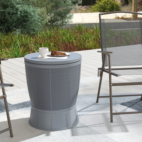 Outsunny Mesa Geladeira para Exterior 41L 3 em 1 Mesa Refrigeradora com Altura Ajustável 58-84 cm para Cubos de Gelo Ø49x58-84 cm Cinza - Image 2