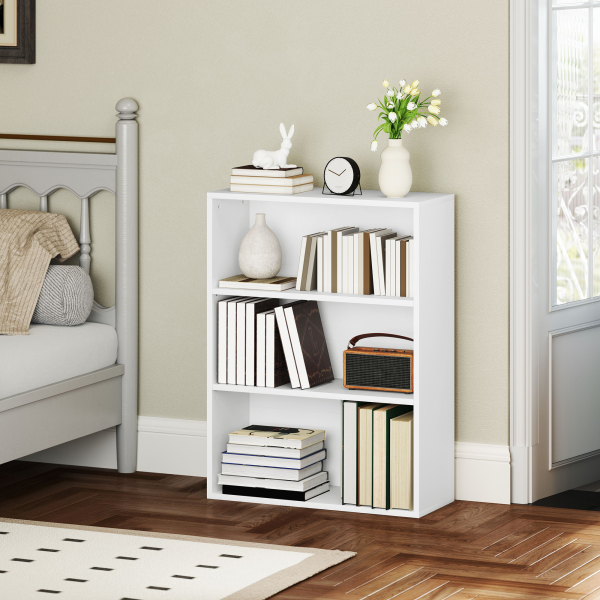 HOMCOM Estante de 3 Níveis Estante para Livros com 2 Prateleiras Ajustáveis para Sala de Estar Escritório Quarto 60x24x80 cm Branco - Image 8