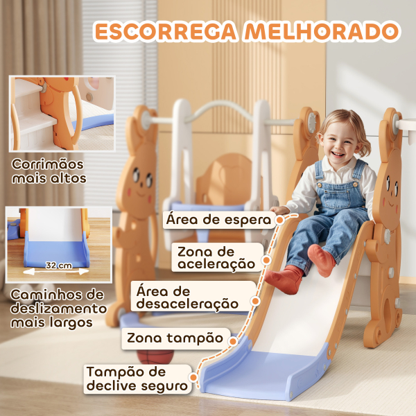 AIYAPLAY Escorrega Infantil 4 em 1 Baloiço e Escorrega Escalador Tabela de Basquetebol Temática de Coelho 147,5x160x107 cm Laranja - Image 5