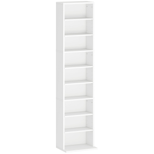 HOMCOM Estante para CDs e DVDs Suportes para CD Estreitos com 9 Compartimentos Prateleiras Ajustáveis 33x24x140 cm Branco