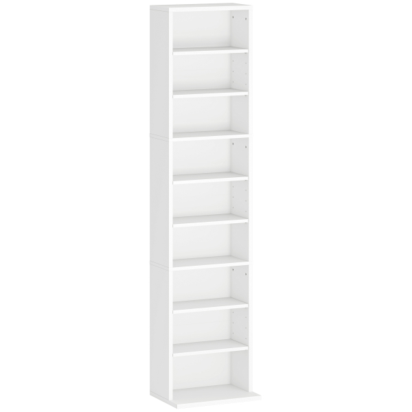 HOMCOM Estante para CDs e DVDs Suportes para CD Estreitos com 9 Compartimentos Prateleiras Ajustáveis 33x24x140 cm Branco
