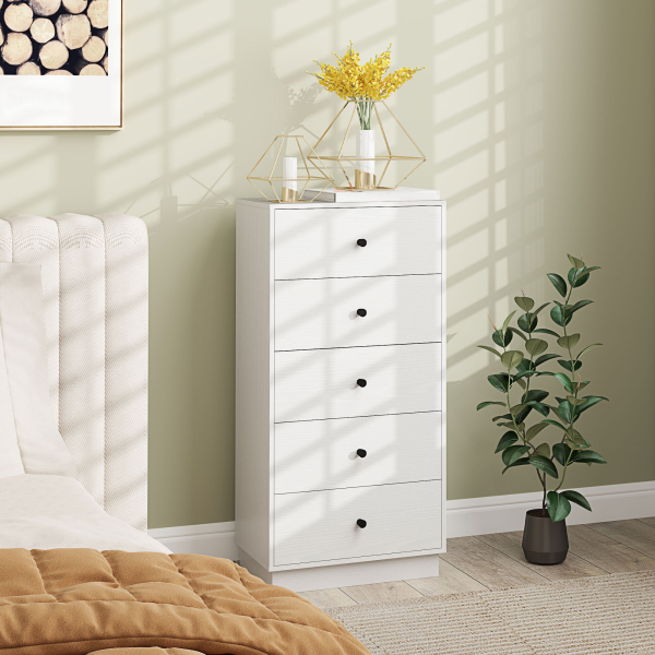 HOMCOM Cómoda com 5 Gavetas Cómoda de Quarto Estreita com Anti-Tombo Gaveteiro Alto para Sala de Estar Corredor 47x29x95 cm Branco - Image 2