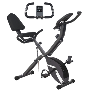 SPORTNOW Bicicleta Estática Dobrável com Resistência Magnética de 8 Níveis Encosto Volante Ecrã LCD e Banda de Resistência 43x97x109 cm Preto