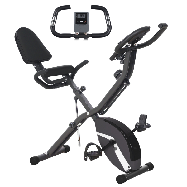 SPORTNOW Bicicleta Estática Dobrável com Resistência Magnética de 8 Níveis Encosto Volante Ecrã LCD e Banda de Resistência 43x97x109 cm Preto