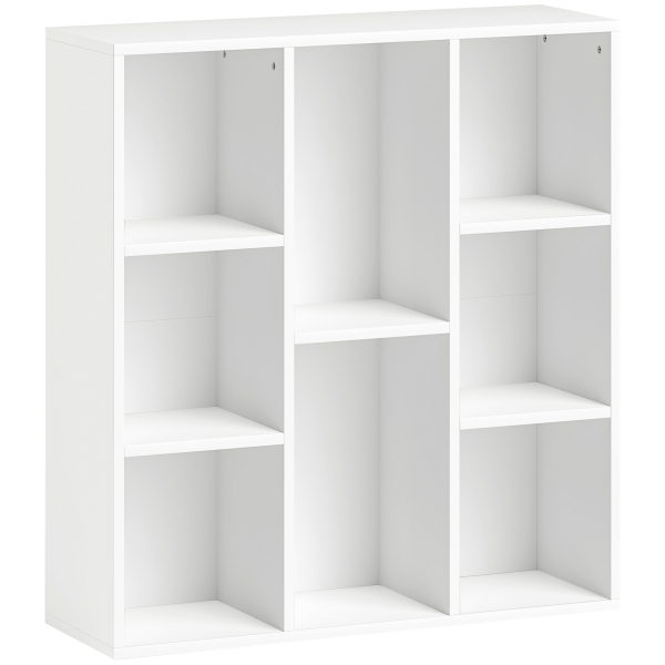 HOMCOM Estante de 3 Níveis Estante para Livros com 8 Compartimentos Desenho Vertical ou Horizontal 74,3x24x80 cm Branco