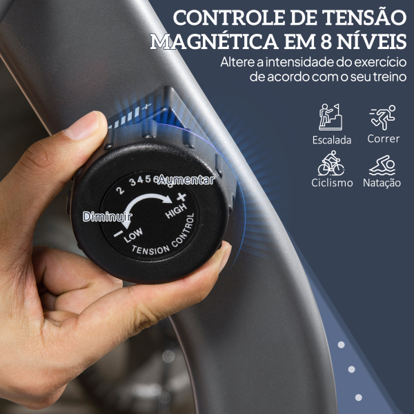 HOMCOM Bicicleta ergométrica reclinável com tela LCD e volante de 3 kg resistência magnética de 8 níveis assento ajustável 121,5-136x62,5x98 cm Cinza - Image 6