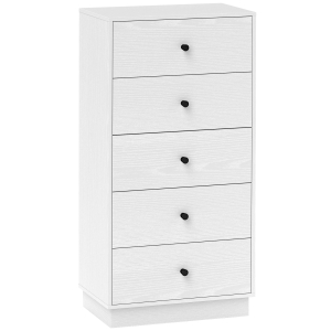HOMCOM Cómoda com 5 Gavetas Cómoda de Quarto Estreita com Anti-Tombo Gaveteiro Alto para Sala de Estar Corredor 47x29x95 cm Branco