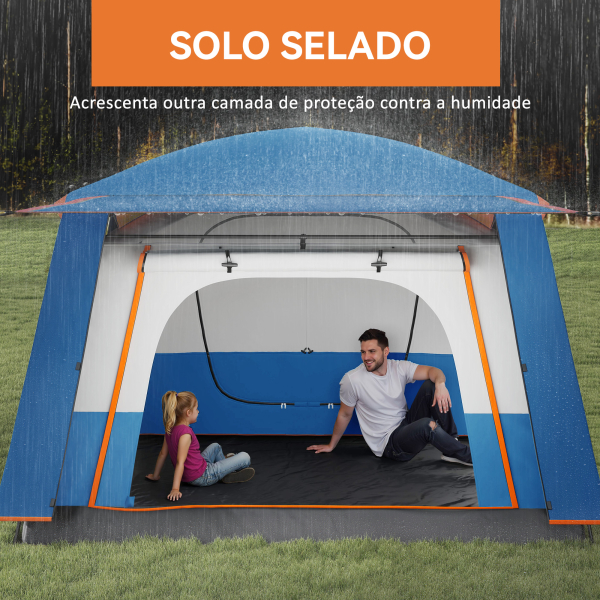 Outsunny Tenda de Campismo Familiar para 4-6 Pessoas com 2 Quartos Alpendre Impermeável 3000 mm Anti-UV 430x305x195 cm Azul - Image 6