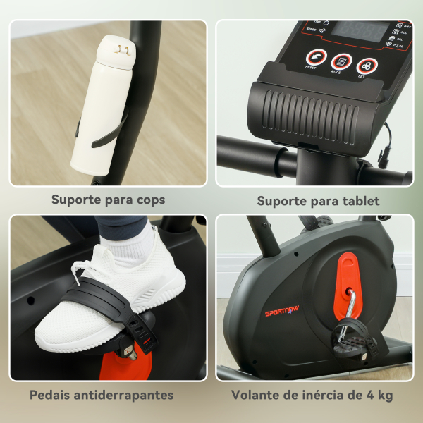 SPORTNOW Bicicleta Estática com 8 Níveis de Resistência Magnética Sensor de Frequência Assento Ajustável Ecrã LCD 88x50,5x131,5 cm Preto - Image 8