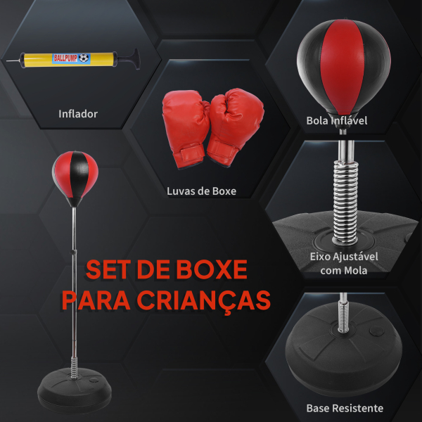 HOMCOM Punching Ball de Boxe com Altura Ajustável Base Recarregável e Luvas para Adolescentes Ø43x125-145 cm Vermelho e Preto - Image 5