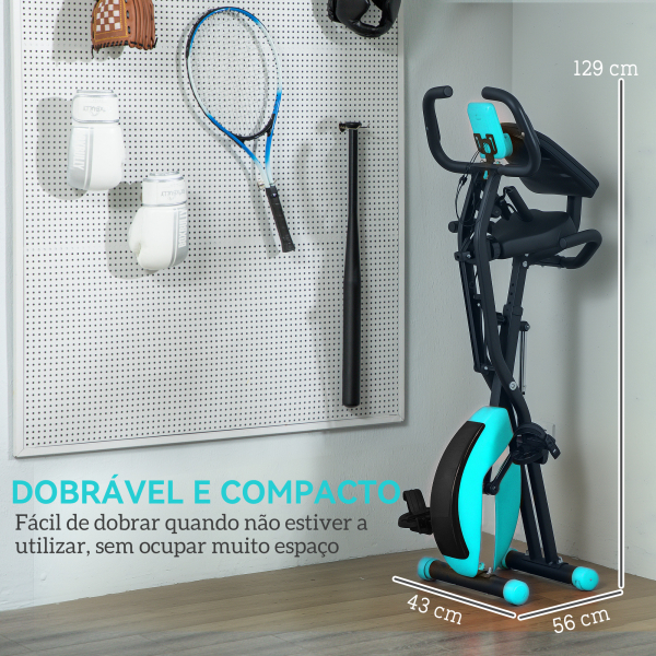 SPORTNOW Bicicleta Estática Dobrável com Resistência Magnética de 8 Níveis Encosto Volante Ecrã LCD e Banda de Resistência 43x97x109 cm Verde - Image 7