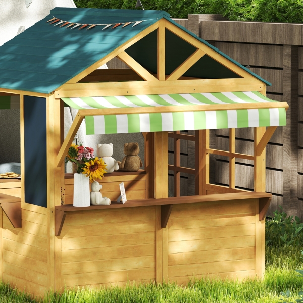 AIYAPLAY Casinha Infantil de Madeira Dobrável Casinha de Brincar com 2 Ardósias Janelas e Toldos Casinha de Madeira para Crianças 173x117x144 cm Madeira - Image 8