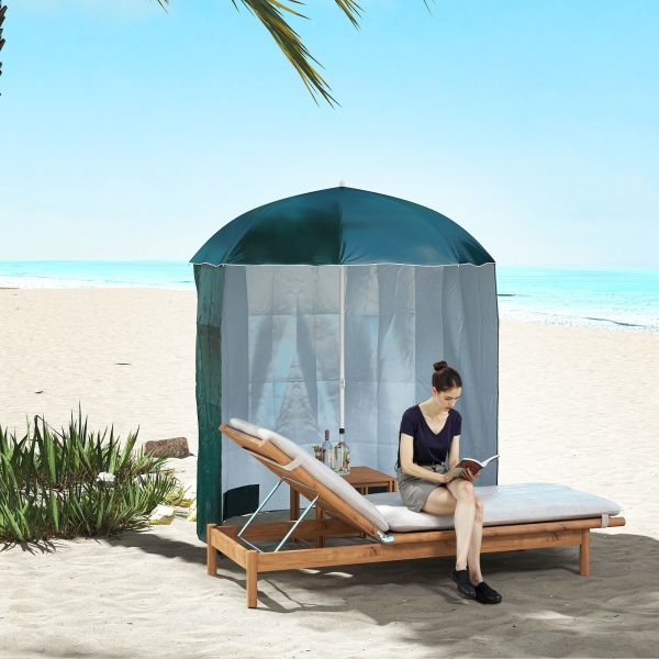 Outsunny Chapéu de Sol de Praia com Painel Lateral Ø220x220 cm com Manivela Manual 8 Hastes de Aço e Bolsa de Transporte Verde - Image 7