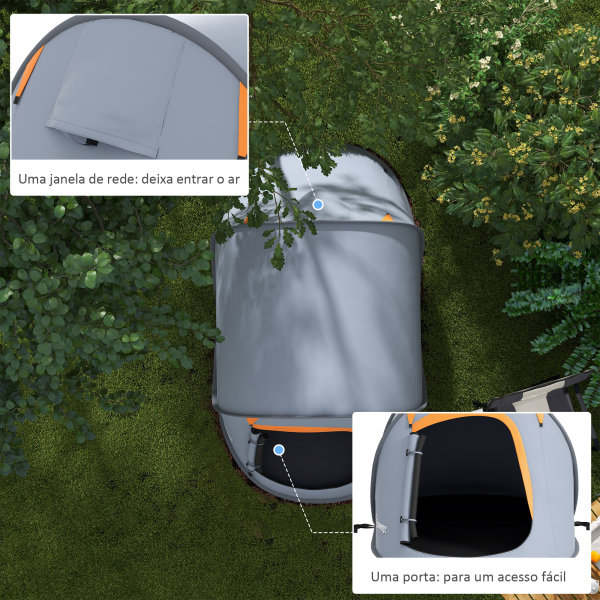 Outsunny Tenda de Campismo para 2-3 Pessoas Impermeável de 2000 mm com Bolsa de Transporte para Pesca 245x148x105 cm Cinzento - Image 6