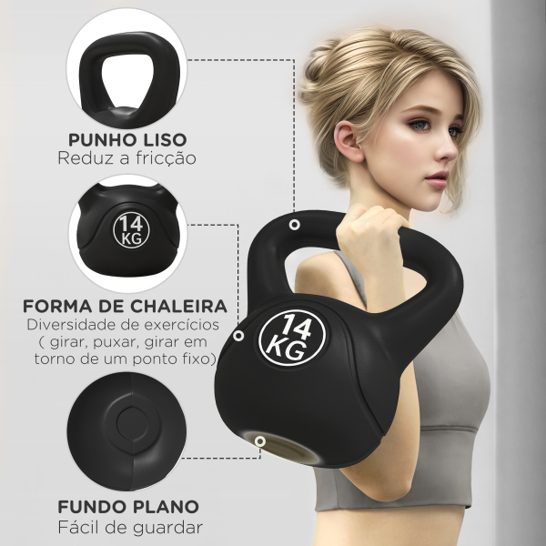 HOMCOM Peso Russo de 14 kg Kettlebell Fitness Preenchido de Areia com Punho Largo Antiderrapante 26x18x32 cm Preto - Image 6