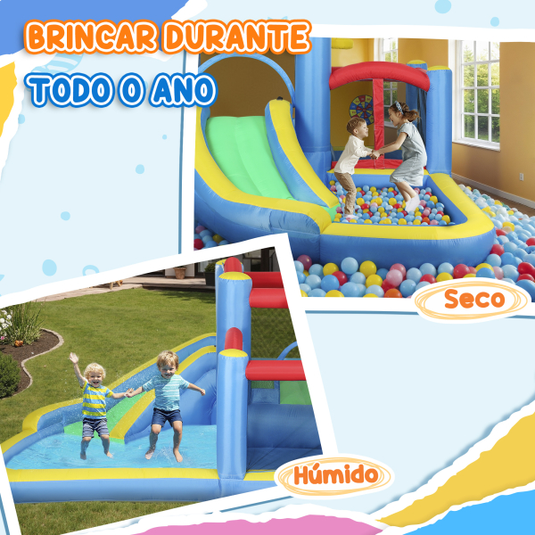 AIYAPLAY Castelo Insuflável 5 em 1 Parque Aquático Insuflável para Crianças com Escorrega Piscina Alvo e Cesta  385x290x180 cm Multicor - Image 8