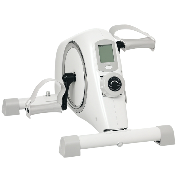 SPORTNOW Mini Bicicleta Estática com Resistência Magnética de 8 Níveis Ecrã LCD e Pedais Antiderrapantes para Exercitar Braços e Pernas 48x43x31 cm Branco